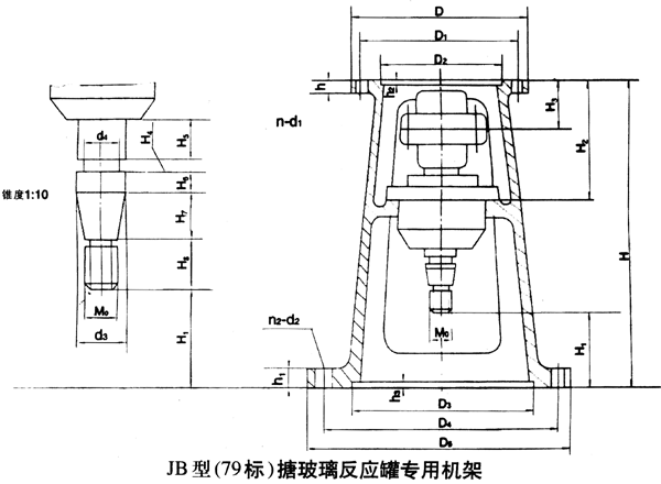 JB型(79標)搪玻璃反應(yīng)罐專用機架外形安裝尺寸