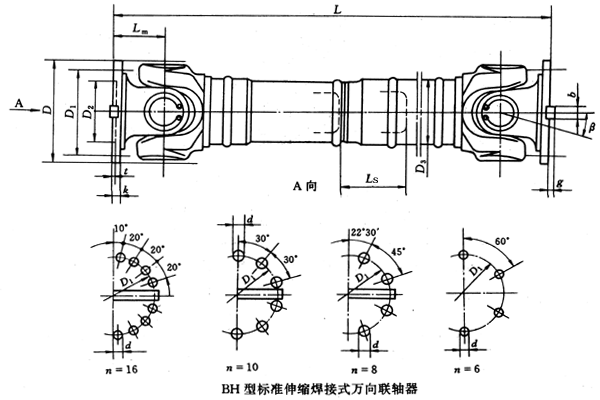 BH型標準伸縮焊接式萬向聯(lián)軸器(JB/T5513-91)