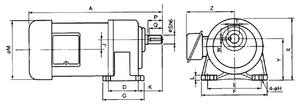 臺(tái)灣ZL、ZF小型齒輪減速電機(jī)三相臥式外形尺寸